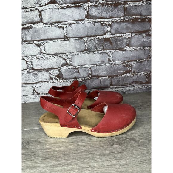 Lotta's Stockholm T-bar Highwood Red Leather Clogs Nubuck Women Sz 41EU/10.5M US - Picture 7 of 16